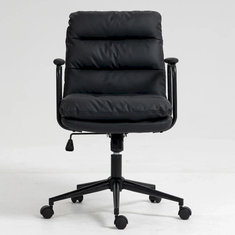 Black / Brown Mid-Back PU Leather Swivel Office Chair with Arms, Wheels & Reclining Back – 1-Person