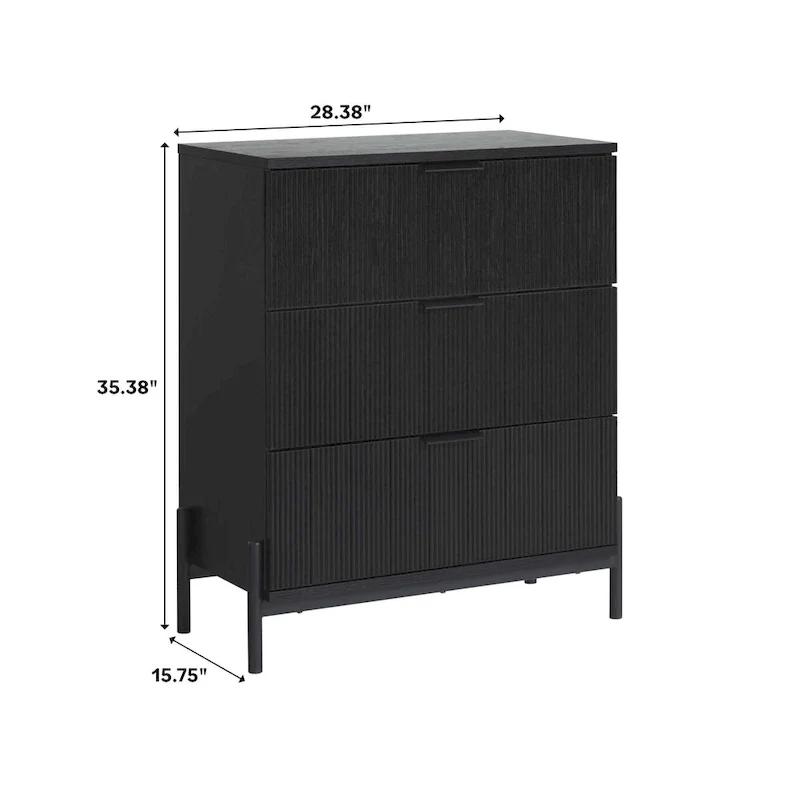 Middlebrook Designs Three Drawer Chest with Reeded Drawer Fronts