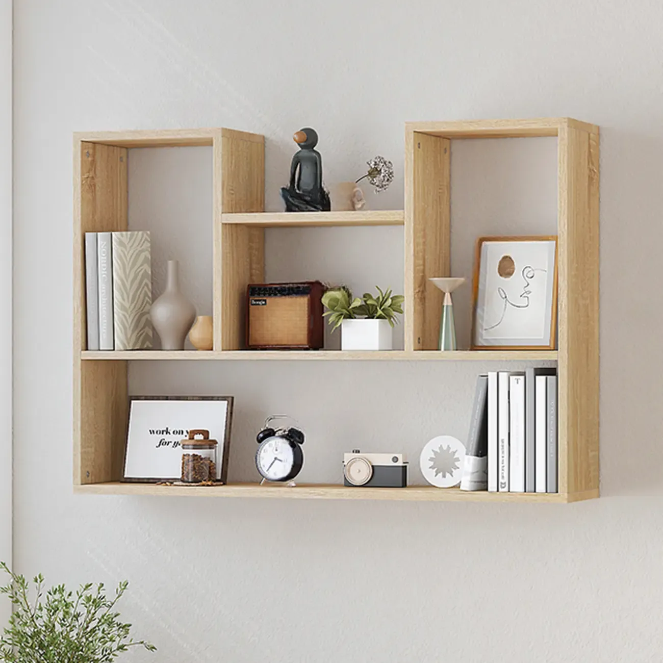 Modern Wooden 3-Tier Open Back Wall-Mounted Bookcase