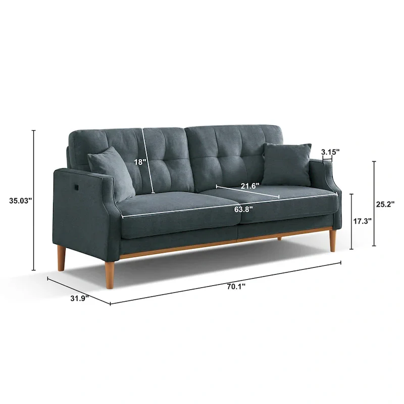 Tufted Loveseat with USB Outlet - 3 Seater