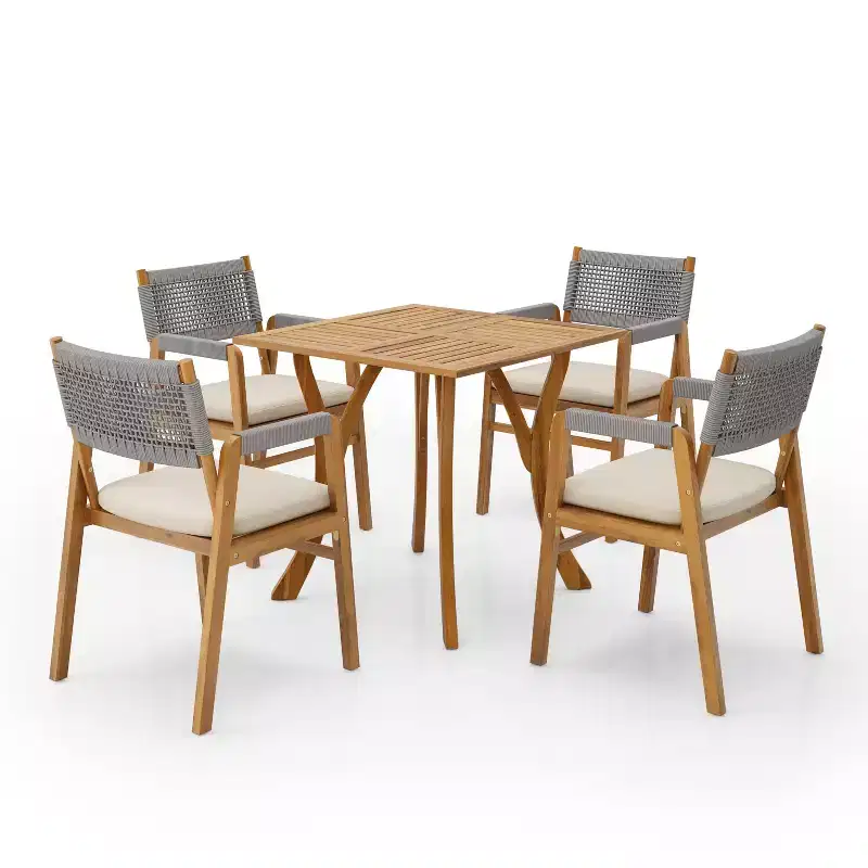 Christopher Knight Home Captef 5 Pieces Rustic Patio Acacia Bistro Set with Cushions