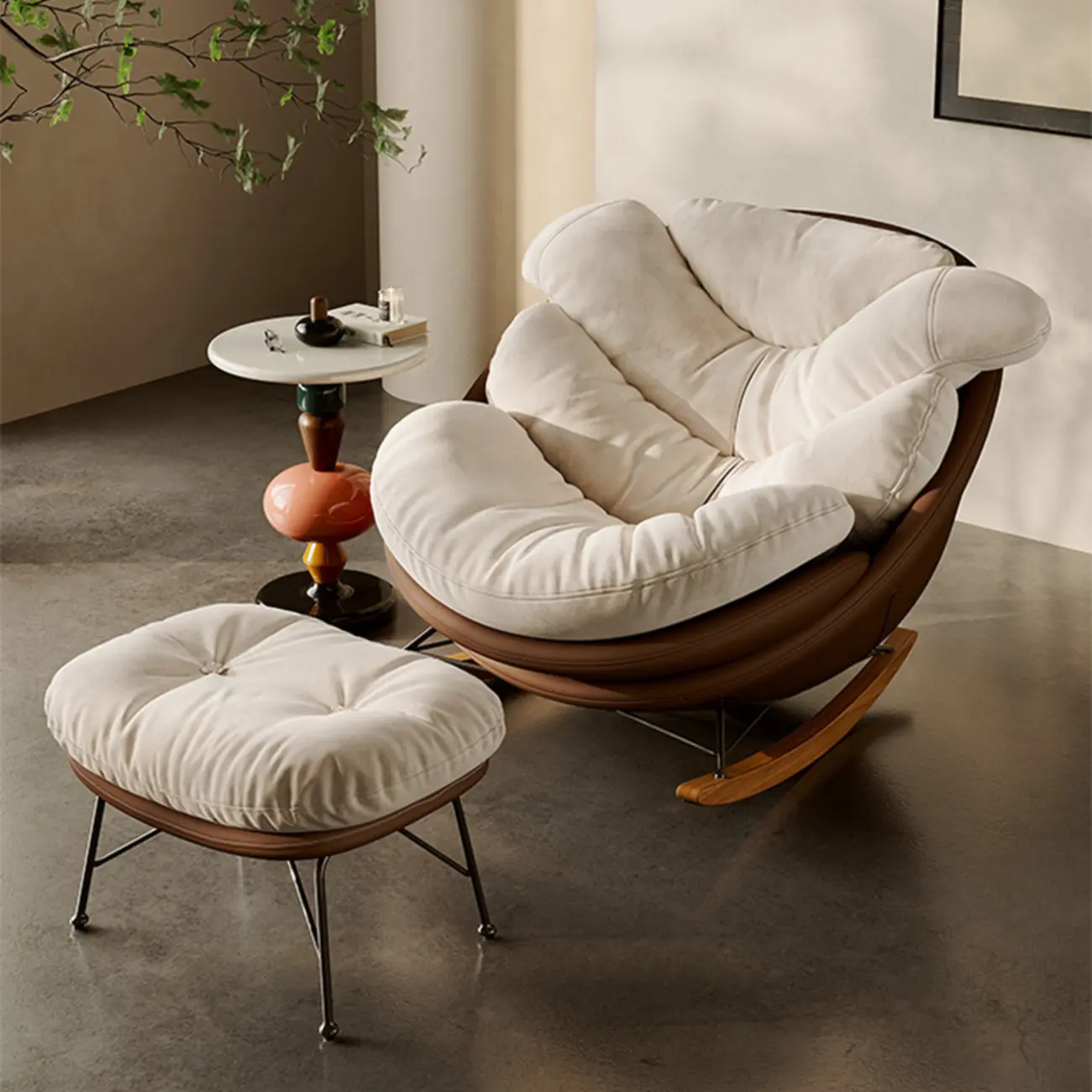Modern Ergonomic Upholstered Rocking Chair Optional Ottoman