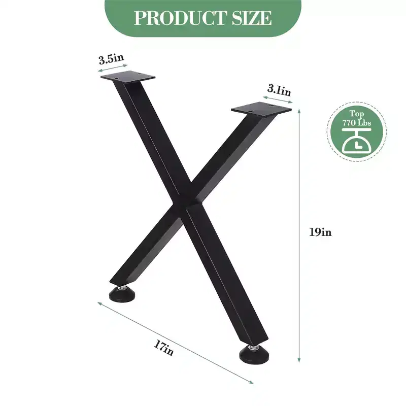 Garvee Metal Coffee Table Legs, Heavy Duty X-Shaped Table Legs with Adjustable Feet for Dining Table, Workbench, Set of 2, Black