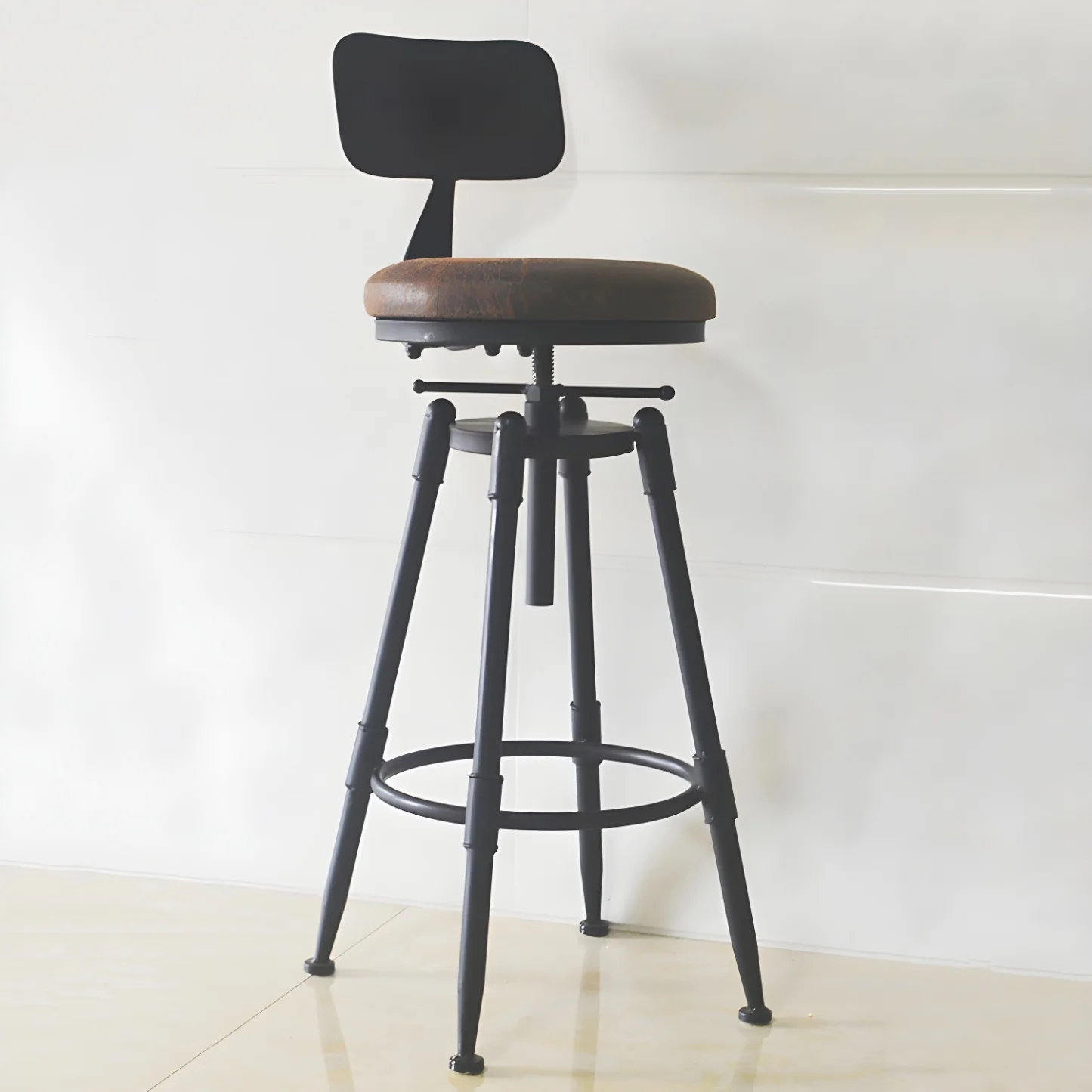 Industrial Metal Leather Swivel Bar Stools with Back
