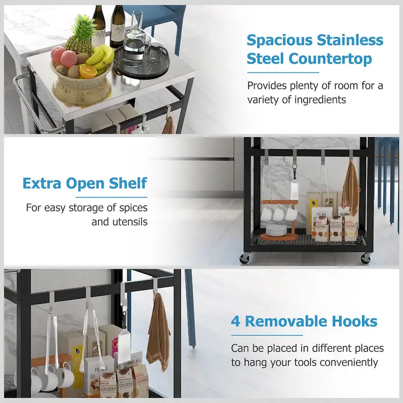 Gymax 2-tier Stainless Steel Grill Cart w/ Wheels & Handle 4 Hooks