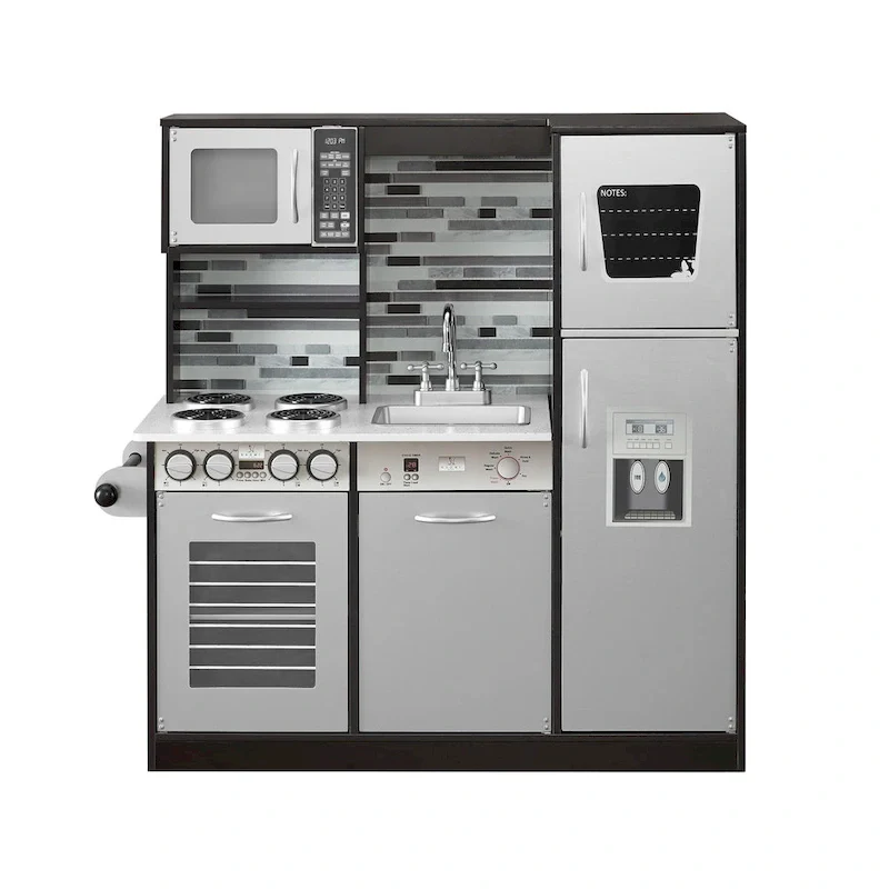 Eco-Friendly Wooden Kids Play Kitchen with Fun Features & Storage - N/A