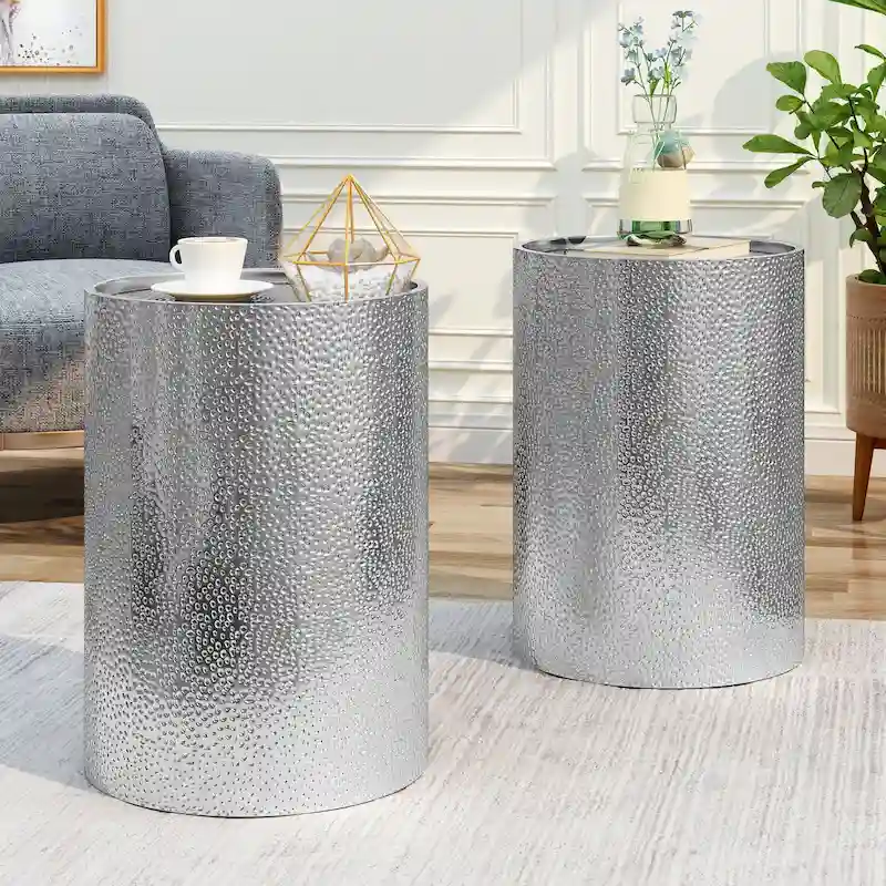 Hammered Iron Accent Side Table (Set of 2)