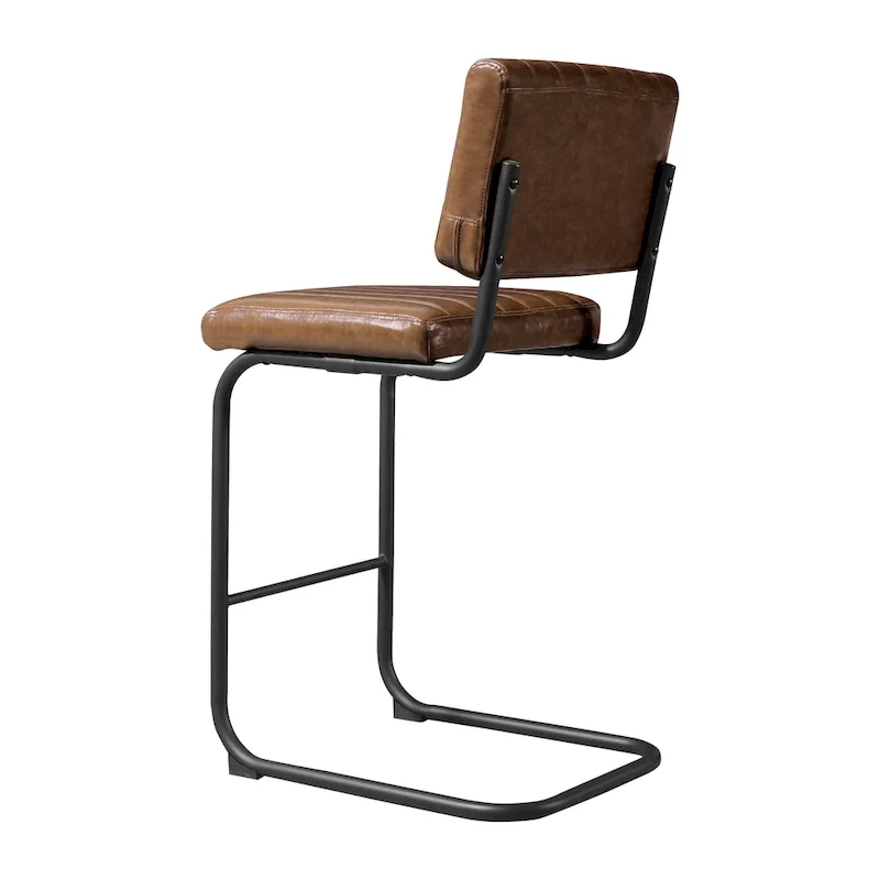 Brown Faux Leather Counter Stool with Chrome Frame