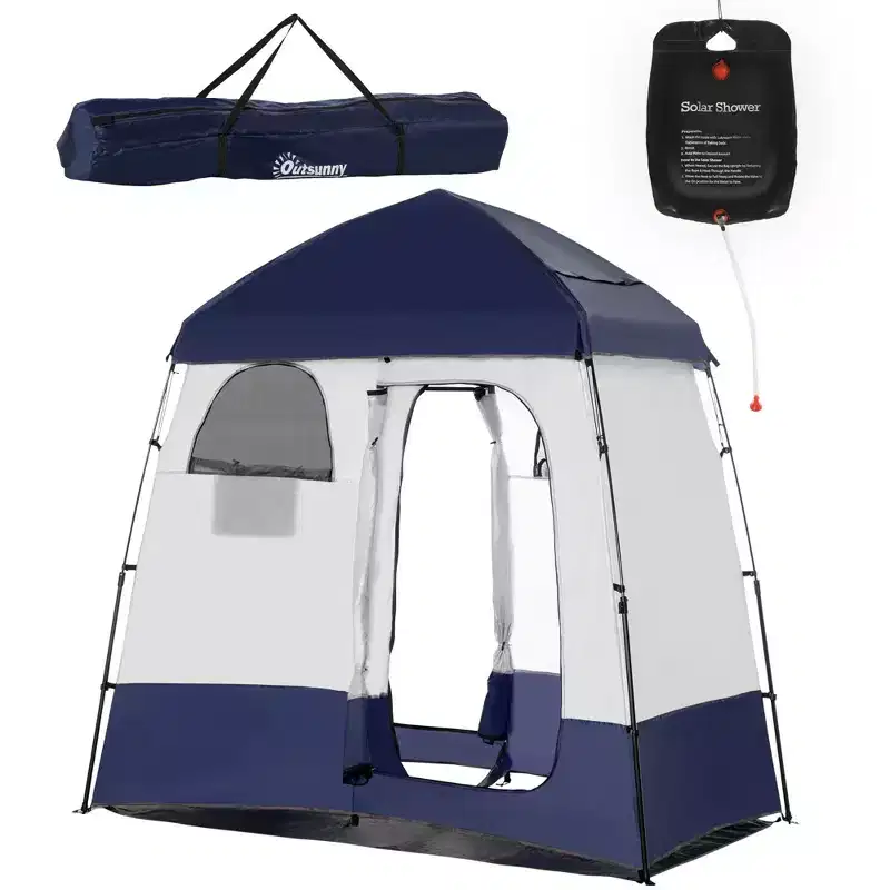 NAYSAYE Pop Up Shower Camping Tent Privacy Shelter with Two Rooms and Carry Bag for Camping Outdoor Use, Blue, 86.5*49.2*90.5