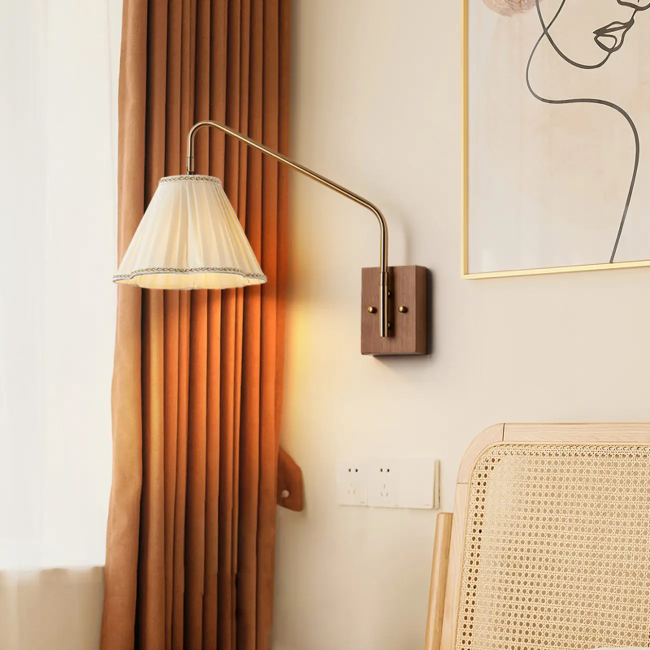 Modern Living Room Wall Light with Pleated Fabric Shade