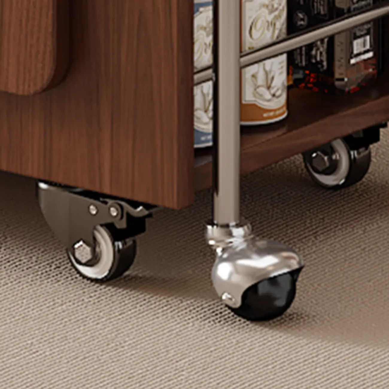 Multifunctional Sintered Stone Top Wheeled Cart Side Table