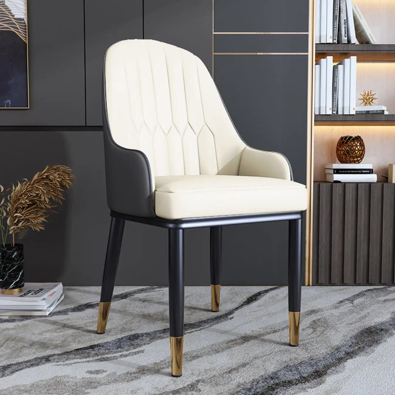 Glam Faux Leather Curved Back Armrest Dining Chair