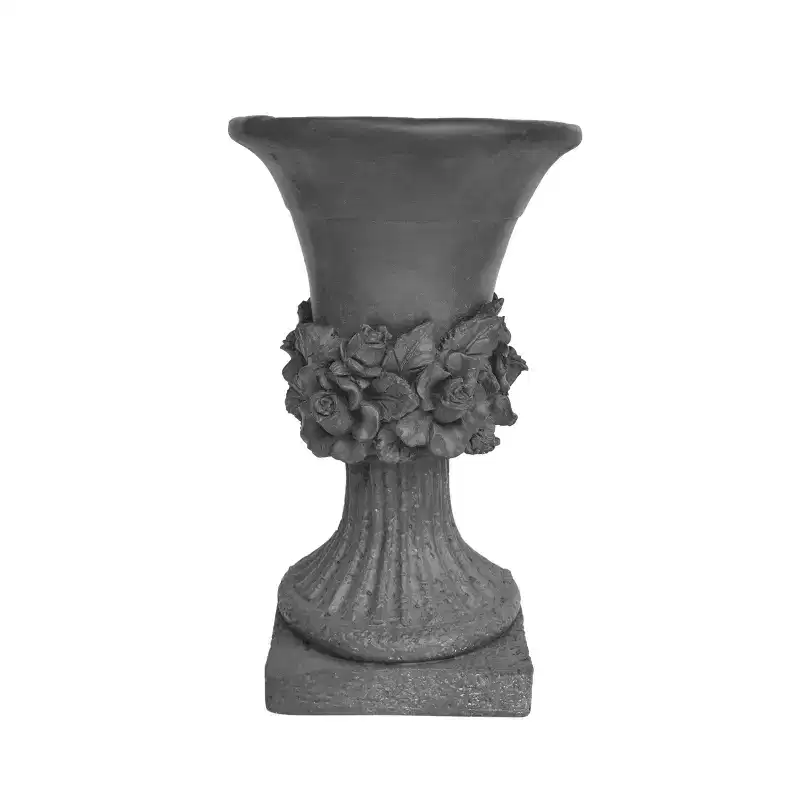 Handcrafted MGO Garden Urn Planter for Indoor Outdoor Flowers, Faux Stone Pot with Drainage Hole and Ready-to-Use Design