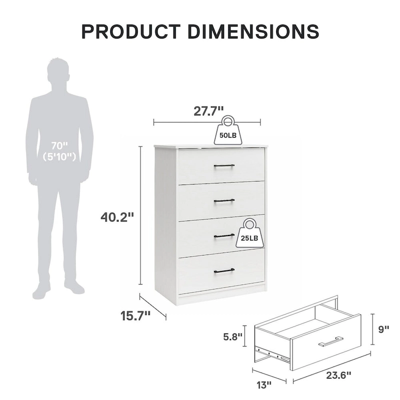 Ameriwood Home BrEZ Build Pearce Tall 5 Drawer Dresser