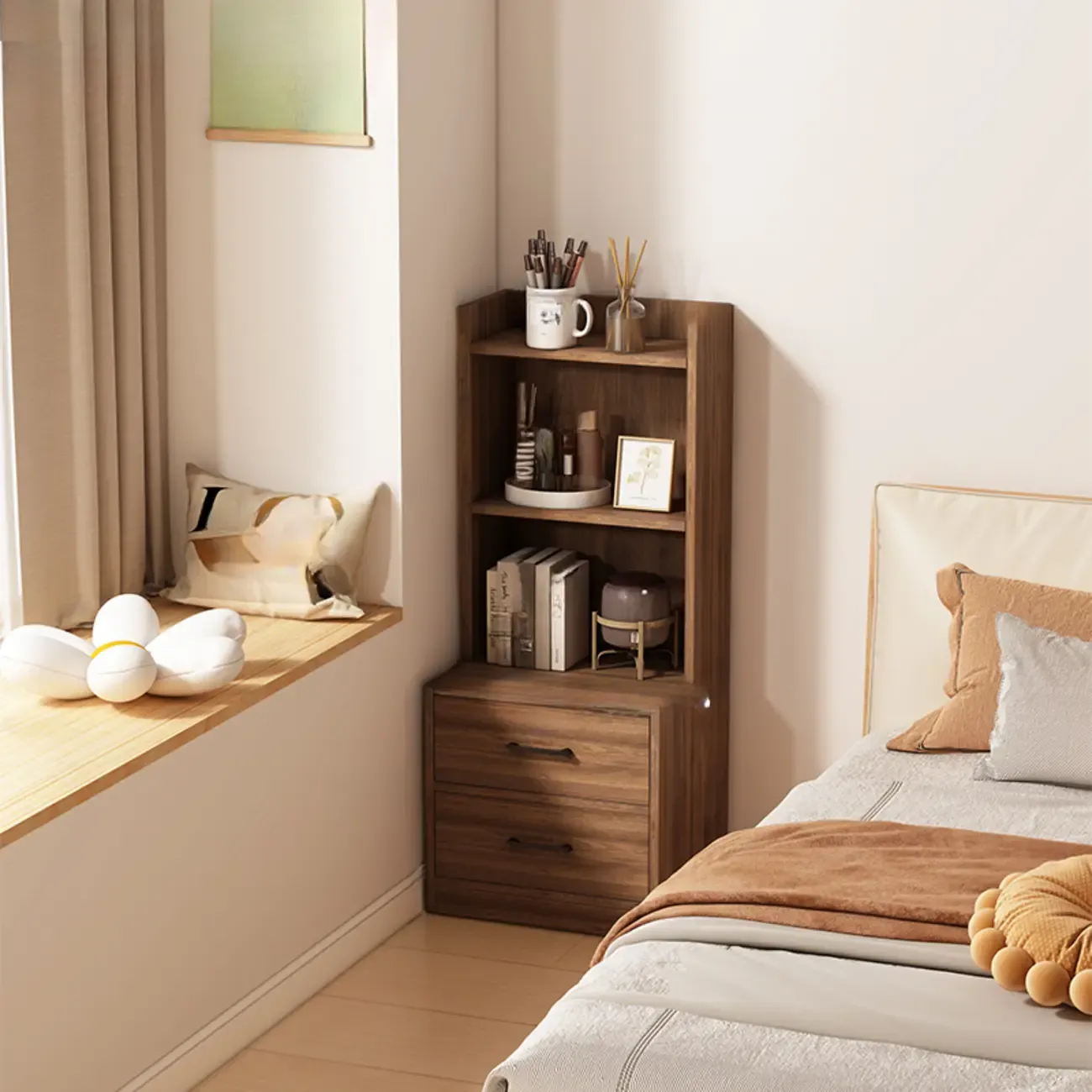 Multi-functional Wooden 5-Shelf Closed Back White Bookcase