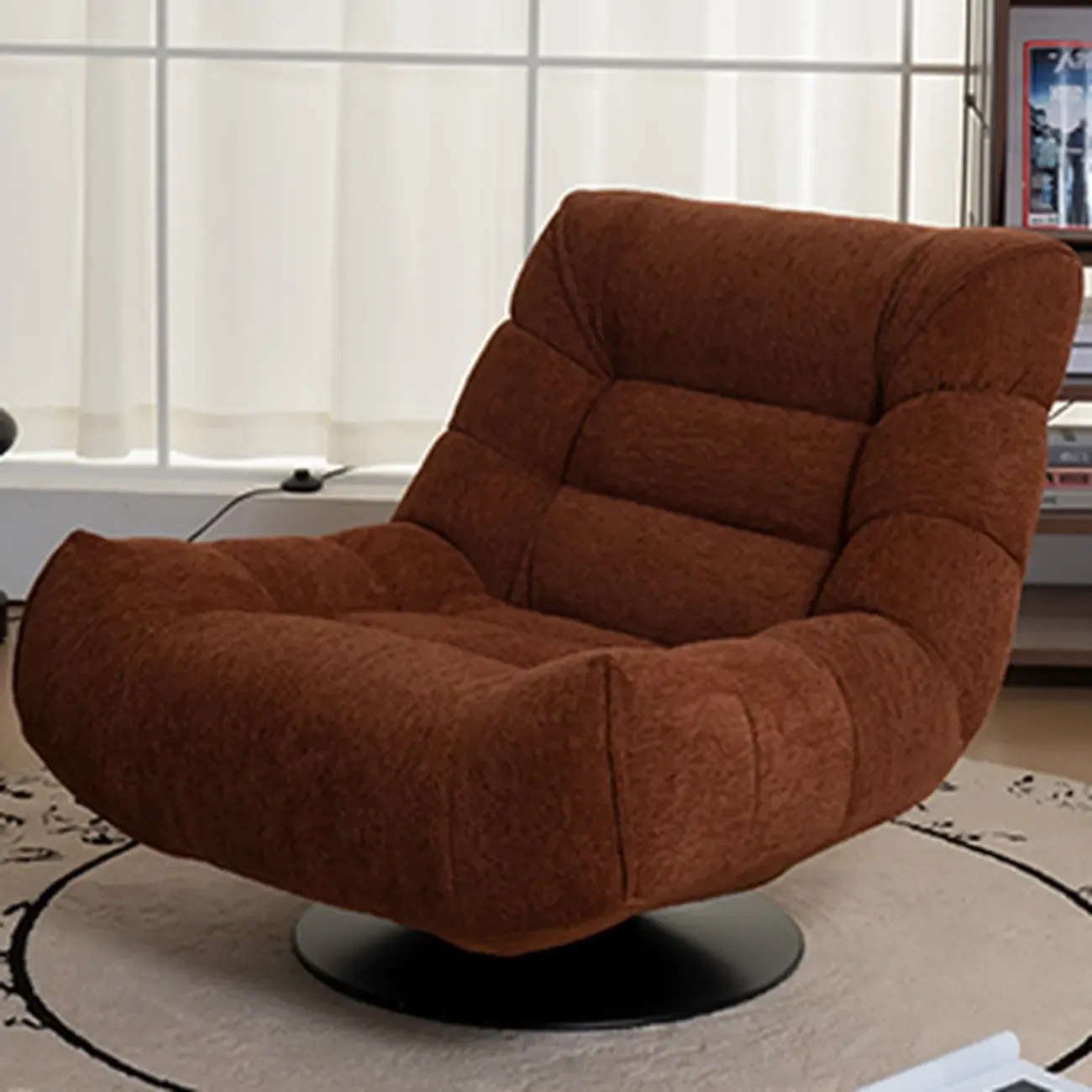 Yellow Trufted Chenille Fabric Swivel Accent Chair