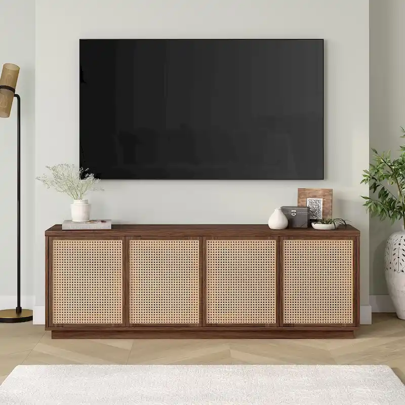 Satin Walnut / Black Grain Mid-Century TV Stand, Fits 1 TV up to 78