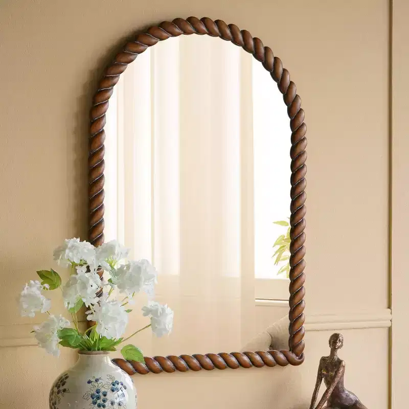 Modern Wood Wall Mirror, Brown Vanity Mirror for Bathroom, Decorative Accent Mirror for Living Room, Entryway, or Bedroom-Panipeachy