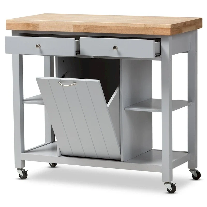 The Gray Barn Muckross Farmhouse Grey Wood Kitchen Cart