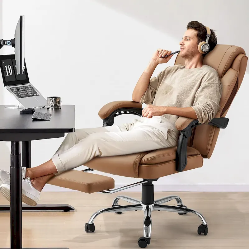 Ergonomic Heated Executive Office Chair with 2/4/6-Point Massage, Retractable Footrest, and PU Leather