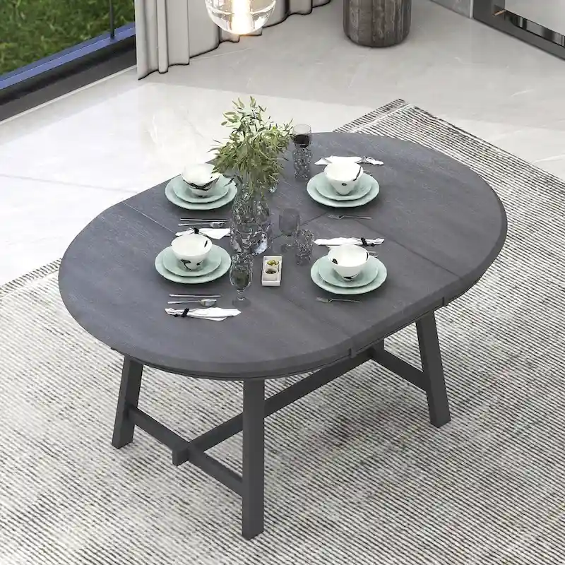 Grey / Natural Wood Wash Round Extendable Dining Table, Seats 4–6