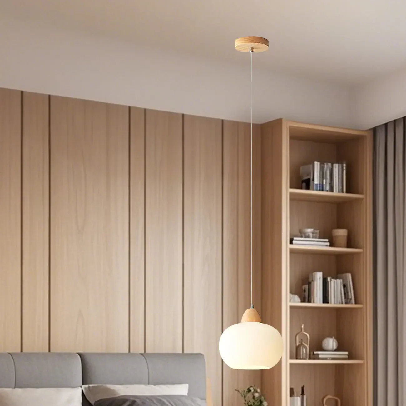 Modern Pebble-Shaped Cream Glass LED Pendant Lamp for Bedside