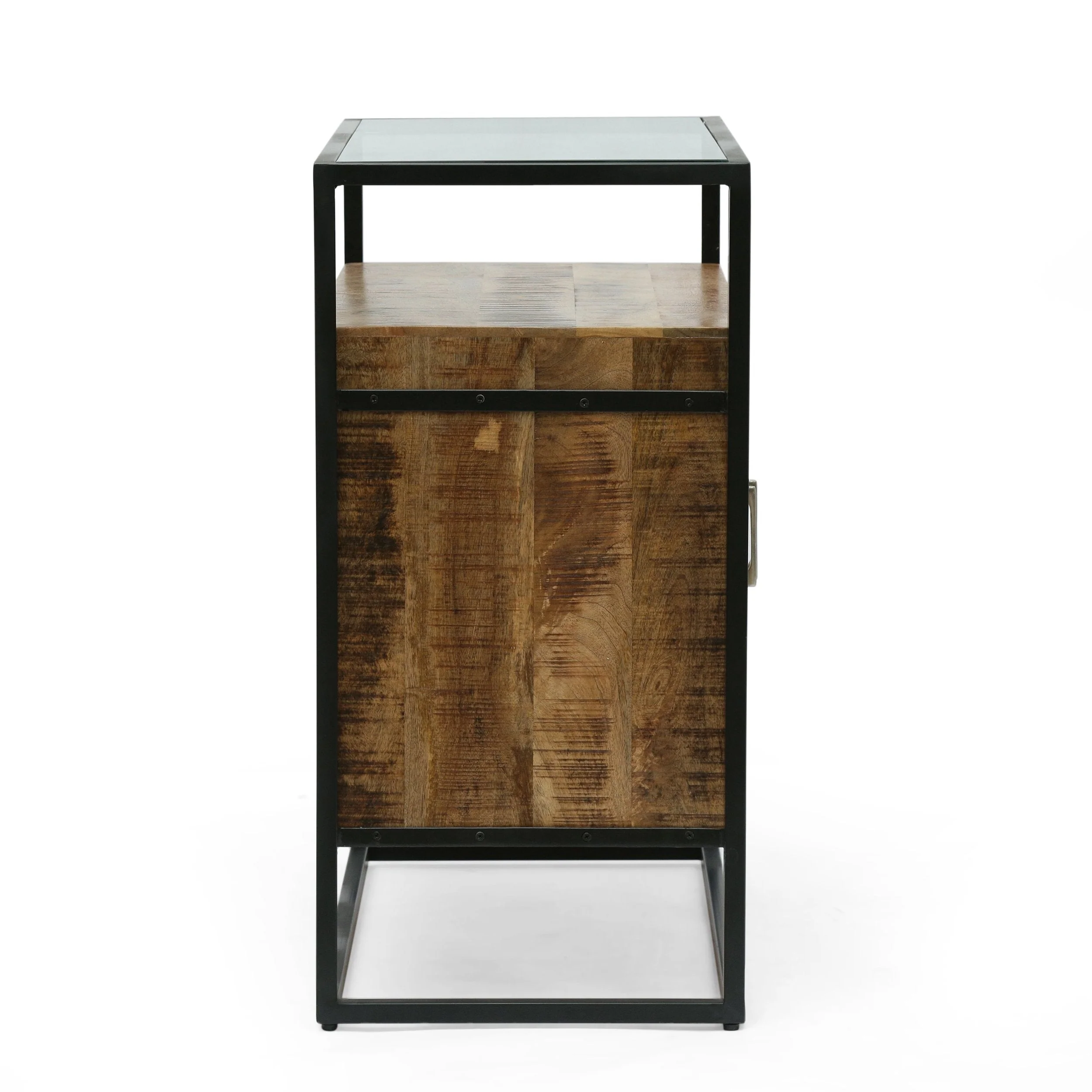 Boho Handcrafted Mango Wood Cabinet with Glass Top, Natural and Black - NH952513