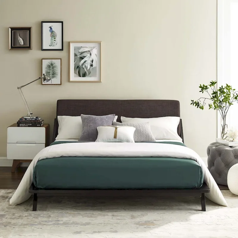 Queen Upholstered Fabric Platform Bed