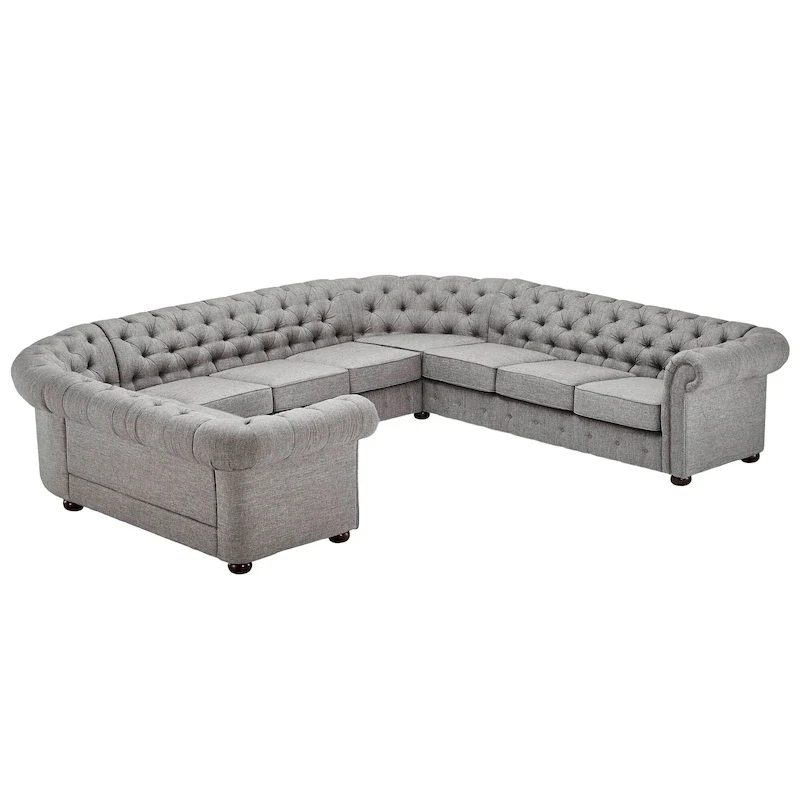 Tufted U-Shaped Sectional Sofa 10-Seater with Scroll Arms