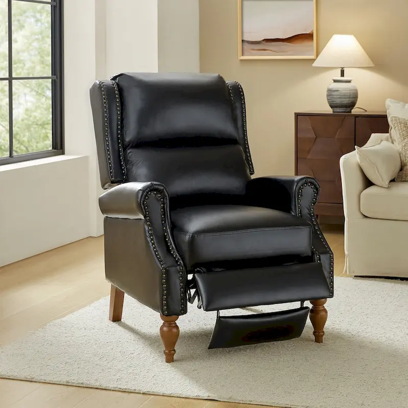 Terri Traditional Vegan Leather Manual Push Back Recliner by HULALA HOME