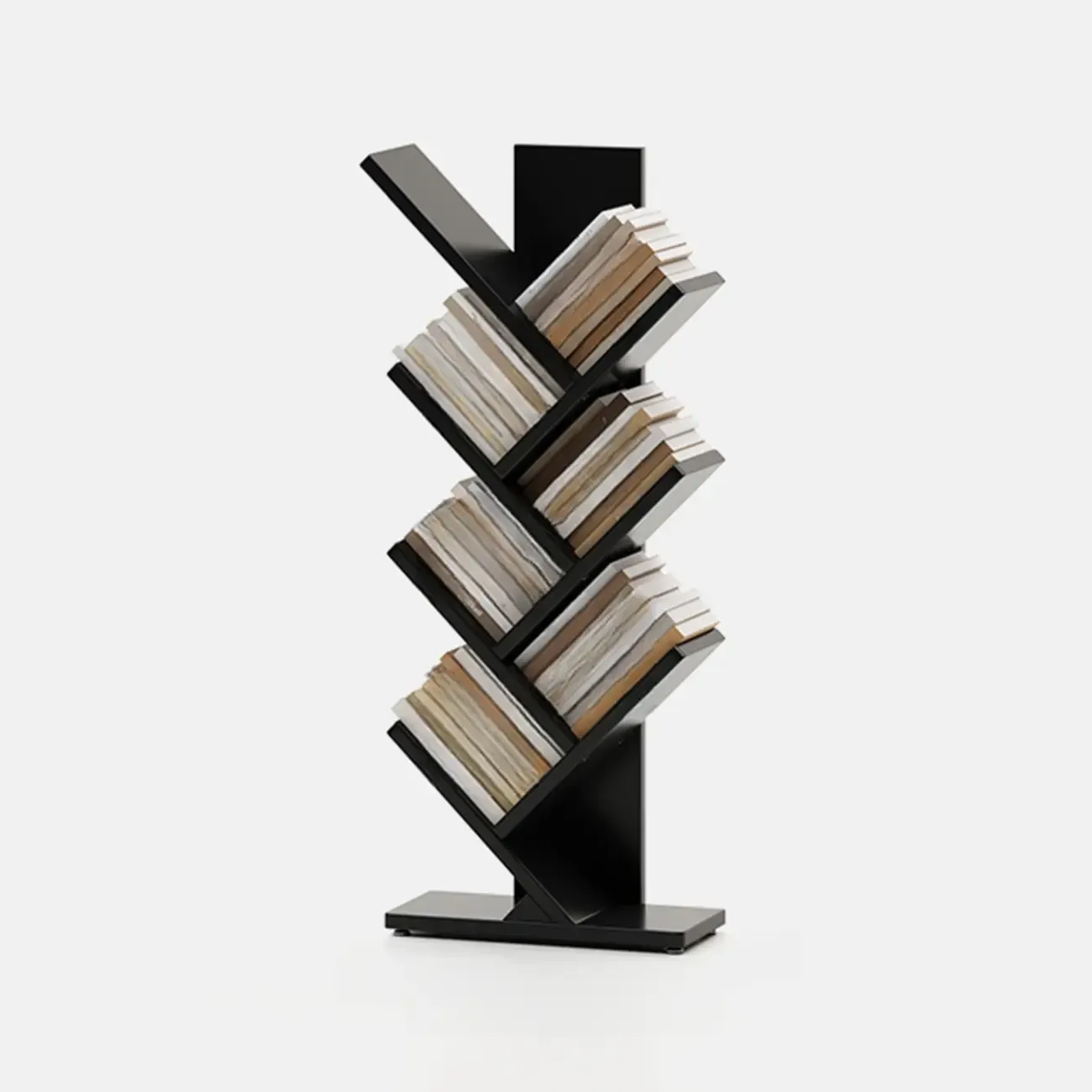 Black Wood Tree-Shaped Vertical Display Bookcase