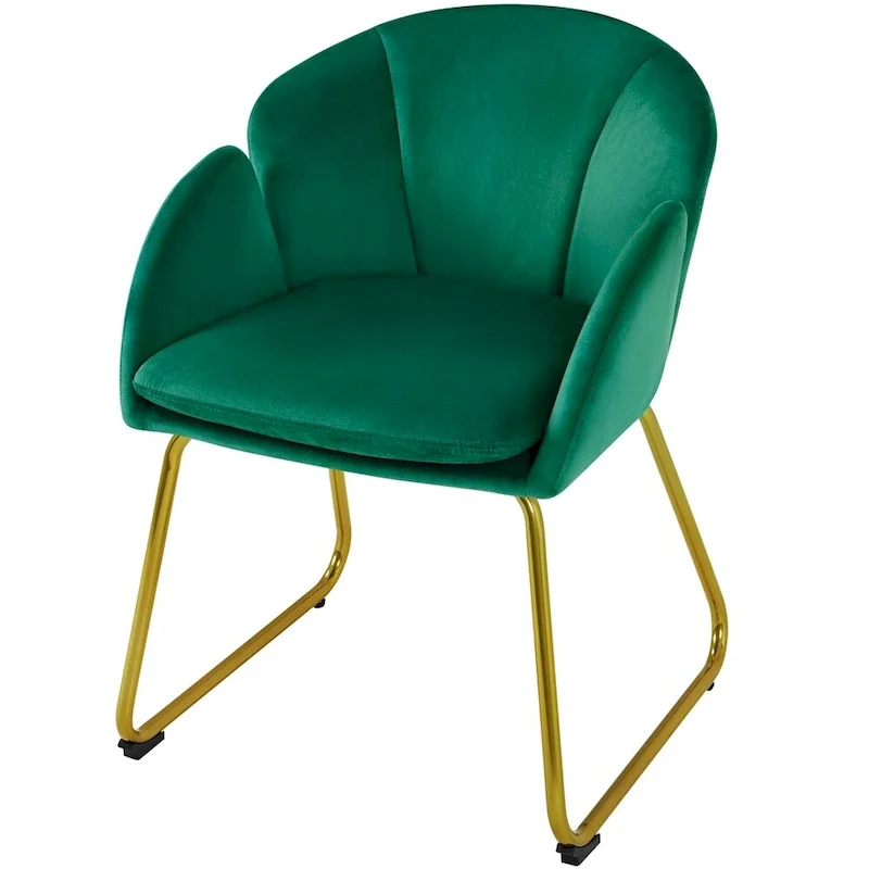 Flower Shape Velvet Armchair Accent Chair with Golden Metal Legs