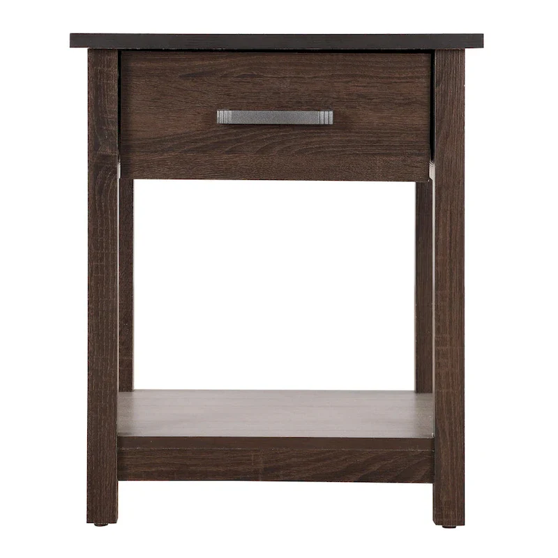 Wooden Nightstand with Drawer and Shelf