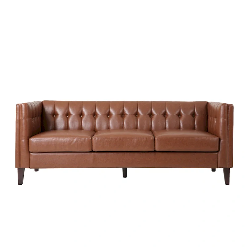 Pondway Faux Leather Tufted 3 Seater Sofa by Christopher Knight Home