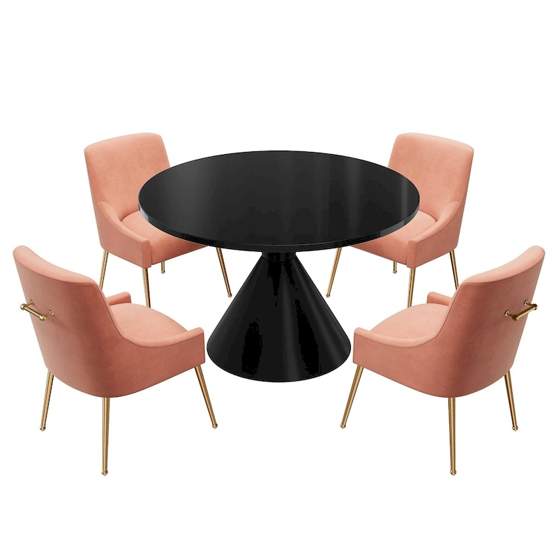 48 Light Luxury Black High Gloss Large Countertop Dining Table with Velvet Dining Chair Set