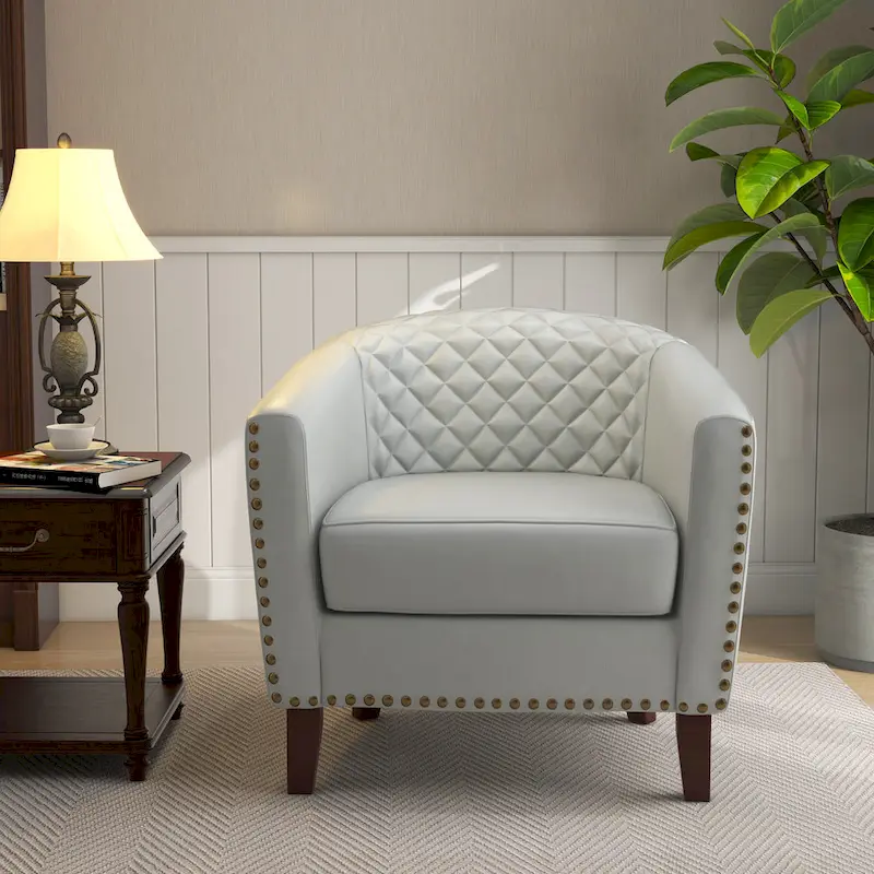 Ethan Accent Chair Barrel PU Leather with Nailhead Trim