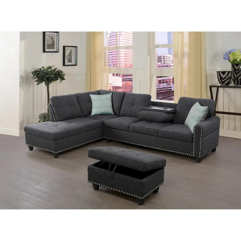 Alger 98-inch Wide Left Hand Facing Sofa with Chaise and Ottoman - 98 W x 71 D x 33 H