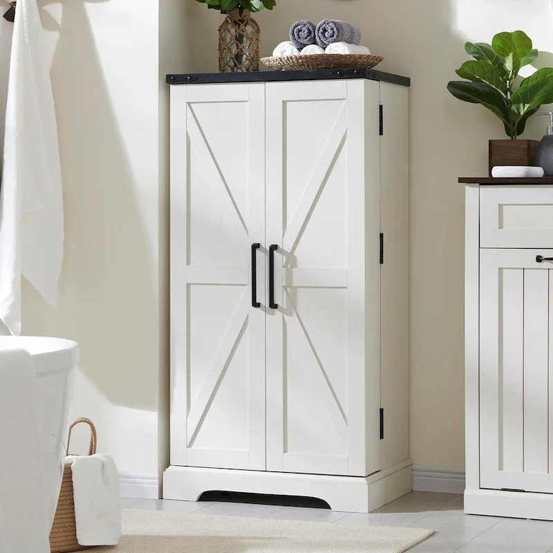 Farmhouse Barn Door Kitchen Storage Cabinet, 5-Shelf, 1-Person Assembly