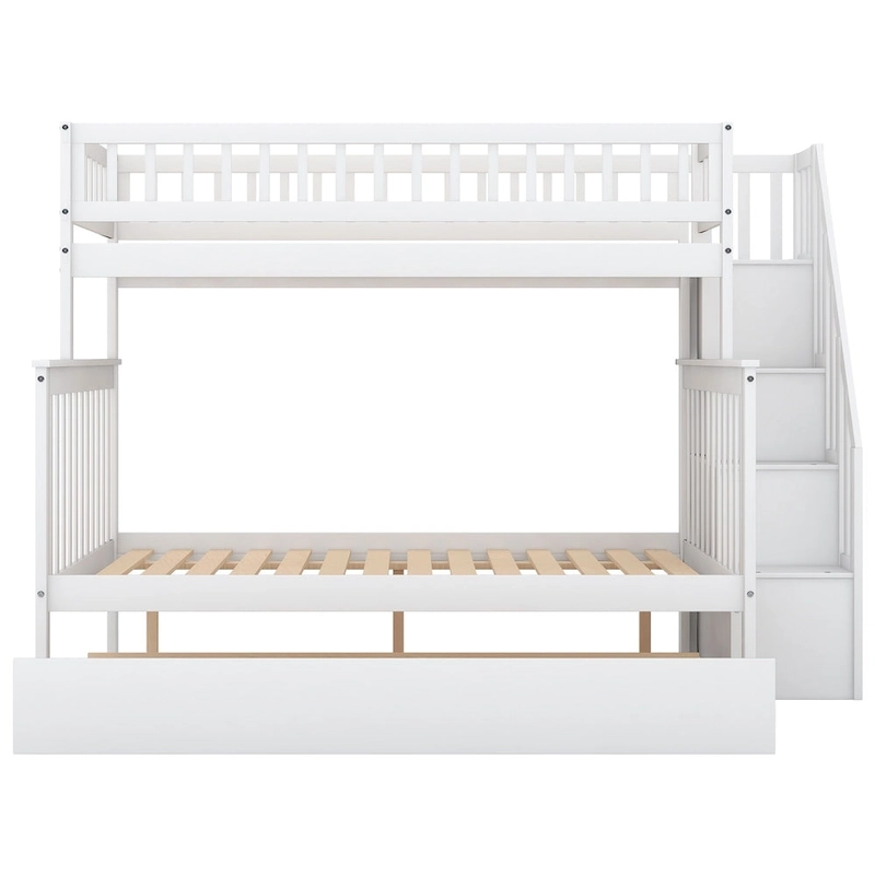 Twin over Full Bunk Bed with Trundle and Staircase,Gray