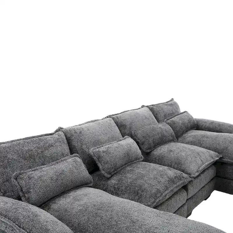 110.63 Modern U-Shaped Chenille 4 Seater Sectional Sofa with Double Cushions, 2 Chaise and High-Density Foam
