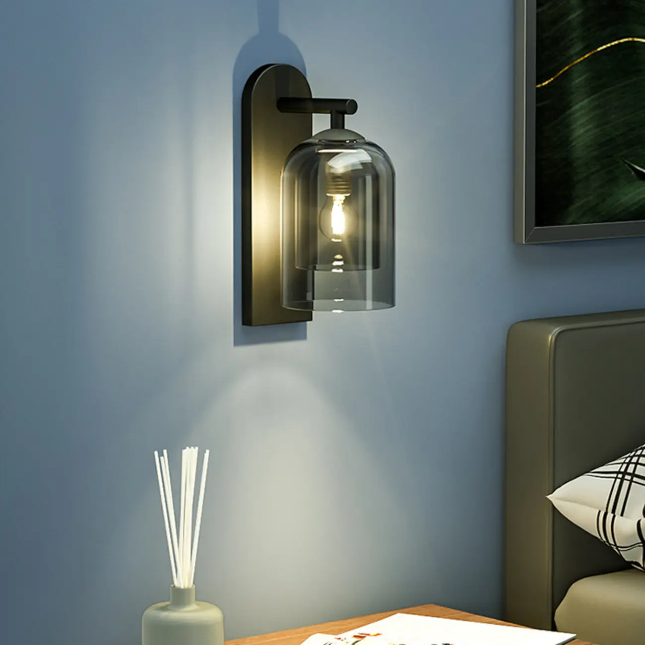 1-Light Double Shade Glass Ambient Wall Sconce