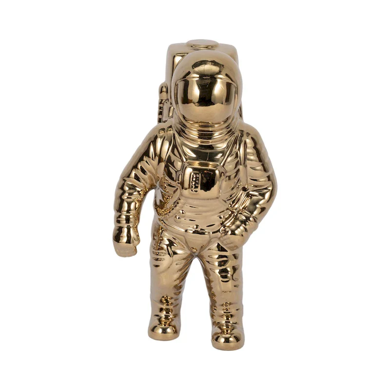 11  Ceramic Astronaut Sculpture Contemporary Modern Metallic Statuette Table Decor For Home or Office Space - 6  x 4  x 11