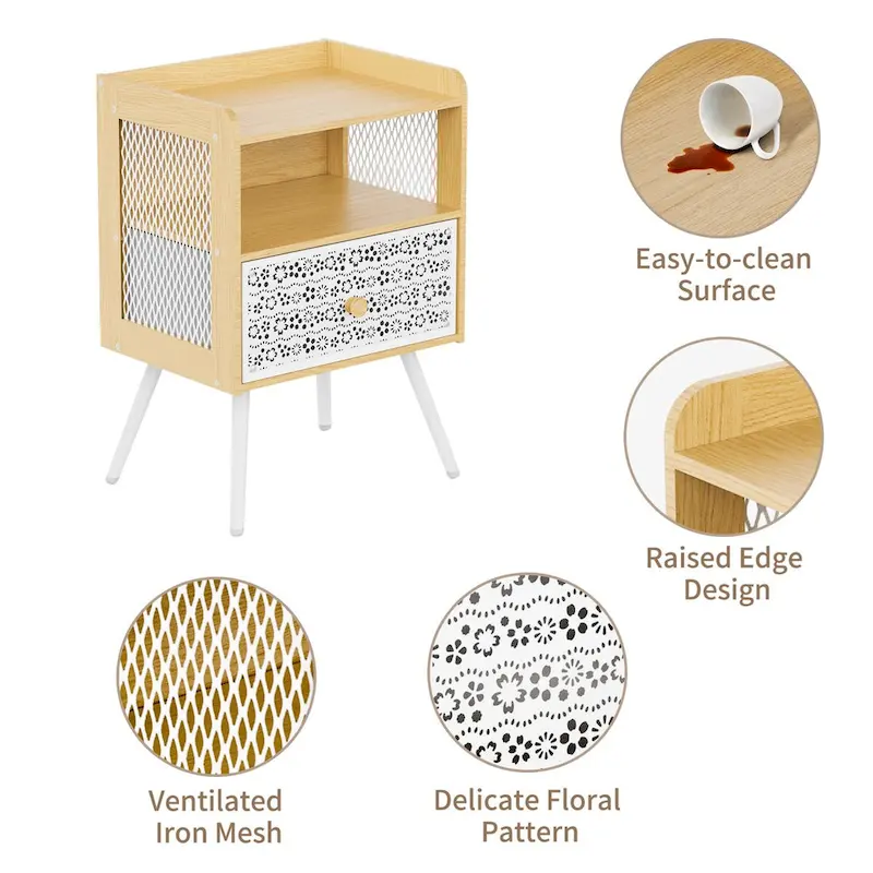 Wooden Nightstand with Metal Legs