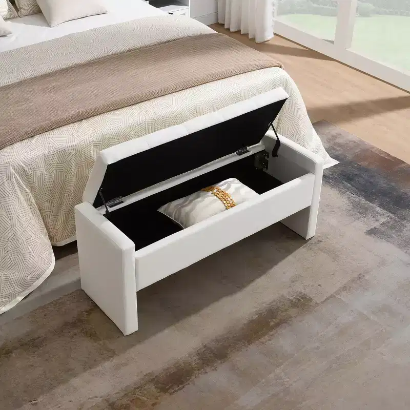 GDFStudio Cecil Modern Linen Upholstered Storage Ottoman Bench with Safety Hinges
