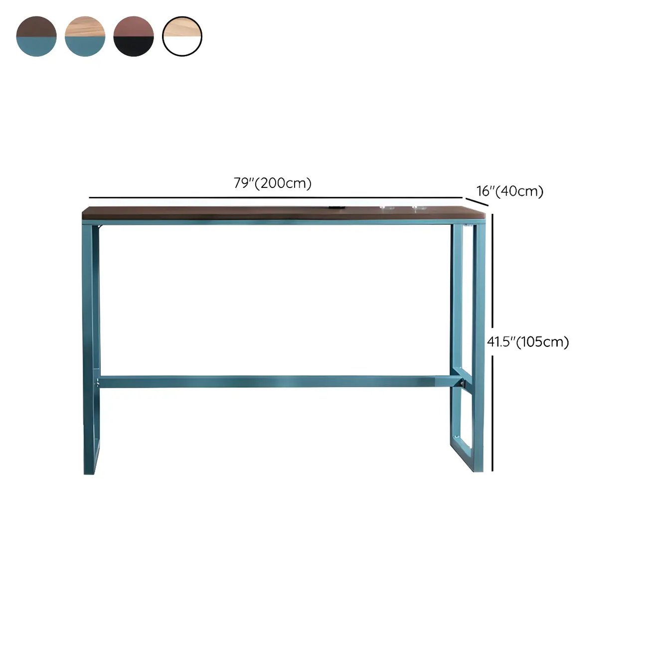 Scandinavian Brown Wood Blue Metal Footrest Bar Tables
