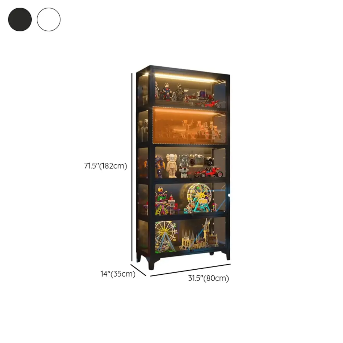 Modern 5 Shelves Glass Display Cabinets with LED Lighting