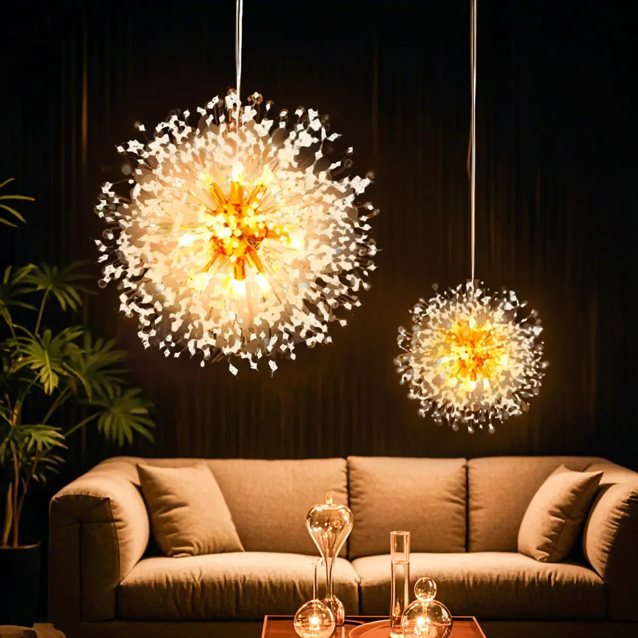 Modern Crystal Globe Chandelier with Starburst Design