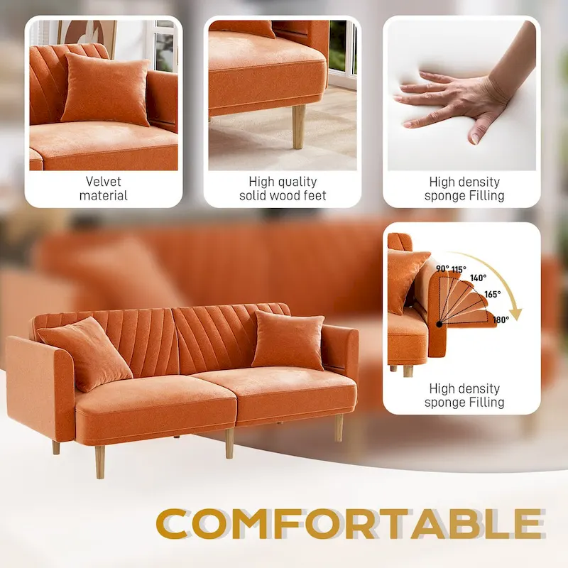 Ouyessir Upholstered Tufted Convertible Futon Sofa Bed with Foldable Armrest