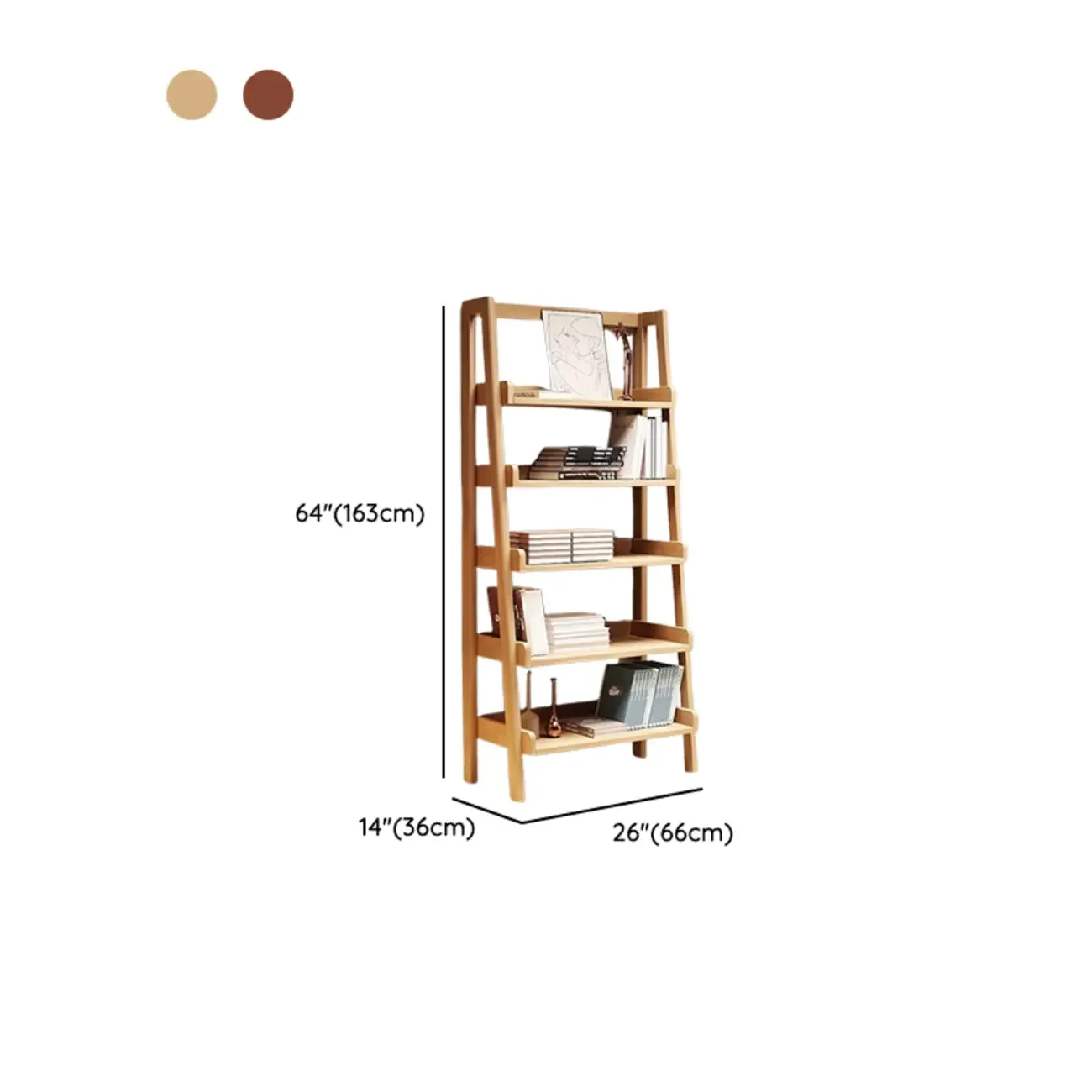 Mid-Century Modern Walnut Wood Multi-tier Ladder Bookshelves