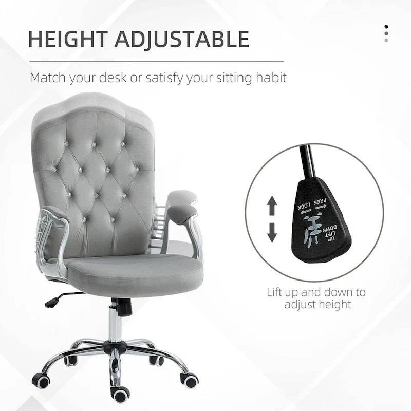Vinsetto Home Office Chair,Velvet Computer Chair,Button Tufted Desk Chair with Swivel Wheels,Adjustable Height,and Tilt Function